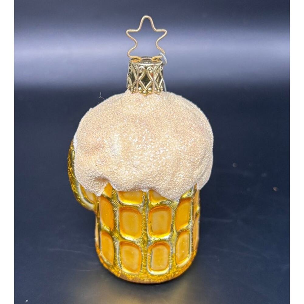 Miniature Frosty Foam Beer Mug Blown Glass Christmas Holiday Ornament 4" x 2"